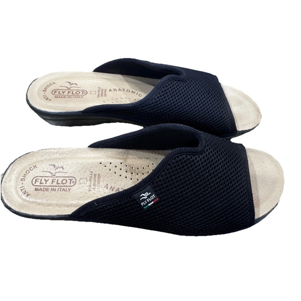 Fly Flot Womens Black Mesh Anti Shock Sandals Shoes Made In Italy EU 41, US 10
